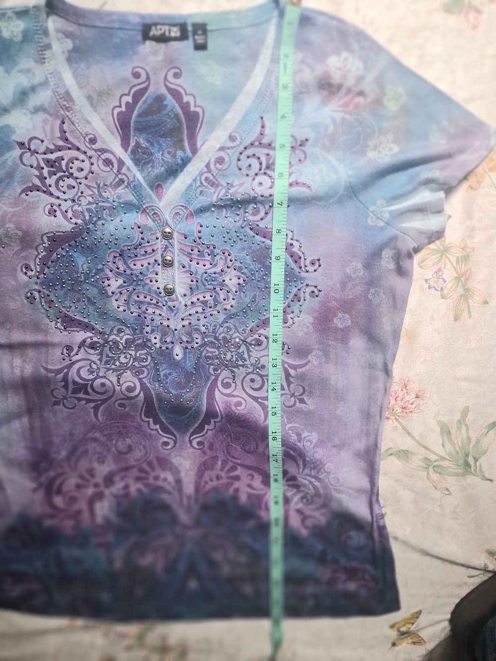 Apt. 9 Lavender to Indigo Ombre V-Neck Embellished Women's Top - Picture 6 of 6